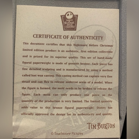 Nightmare Before Christmas Jack & Sally Bronze Paperweight Limited Edition - Picture 7 of 7